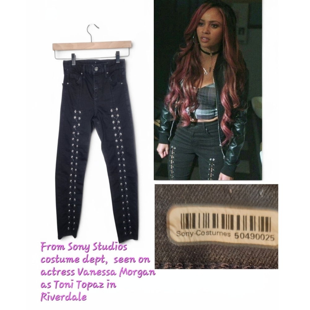Topshop Jamie Coated Lace-Up Skinny Jeans in Black Size 24